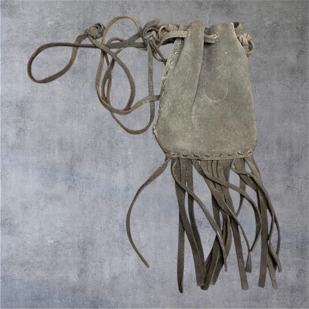 Medicine Bag Small Brown VCG Suede Fringe Drawstring Pouch - Picture 4 of 7